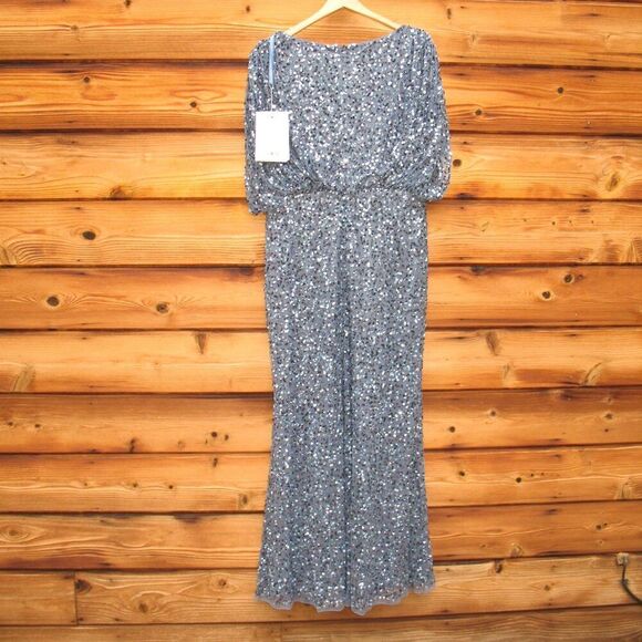 Mac Duggal 5640 Womens Blue Draped Sleeve V Neck Gown - Picture 9 of 12